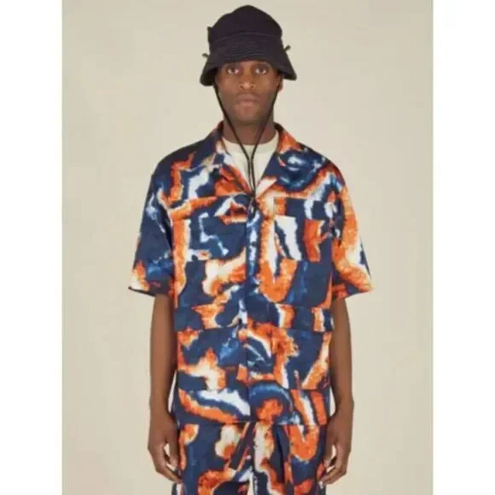 NICHOLAS DALEY Mens Shirt Medium Blue Button Up Utility SUMINIGASHI ALOHA $695